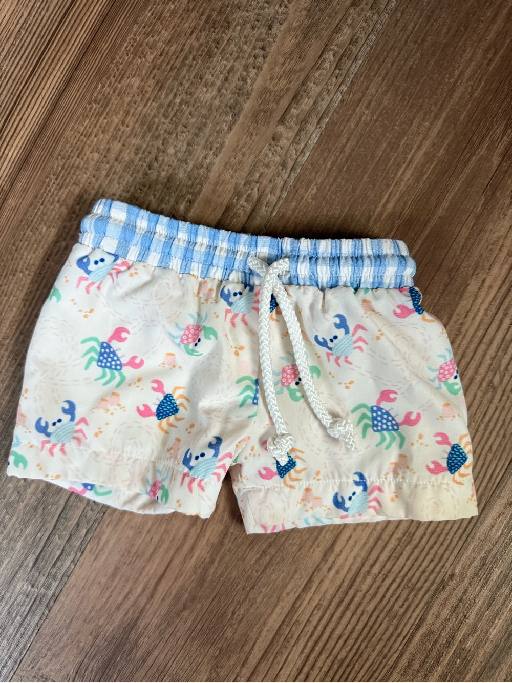 Infant Cream Crab-Print Drawstring Swim Trunks